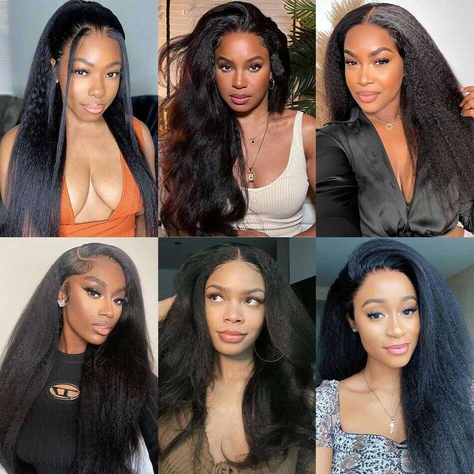 kinky 13X4 Transparent Frontal Yaki Straight 100% Human Hair With 4x4 Lace Closure and Bundles