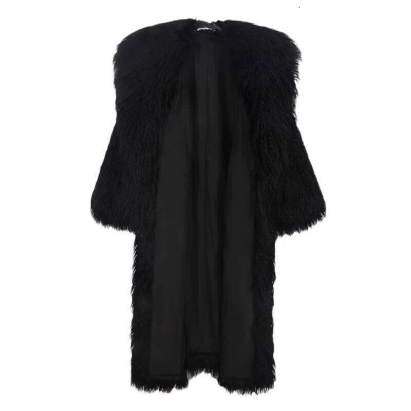 Women's Wool Trench Long Belted Blazer Collar Casual Warm Eco-friendly Fur Coat Plus Size
