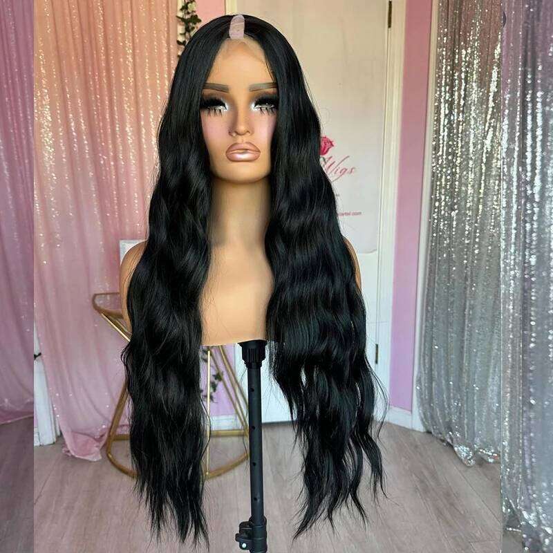 Super Long 30 inch Virgin Human Hair Half Full hine Made U Adjustable Straps Glueless V Part #1 black Wigs Natural