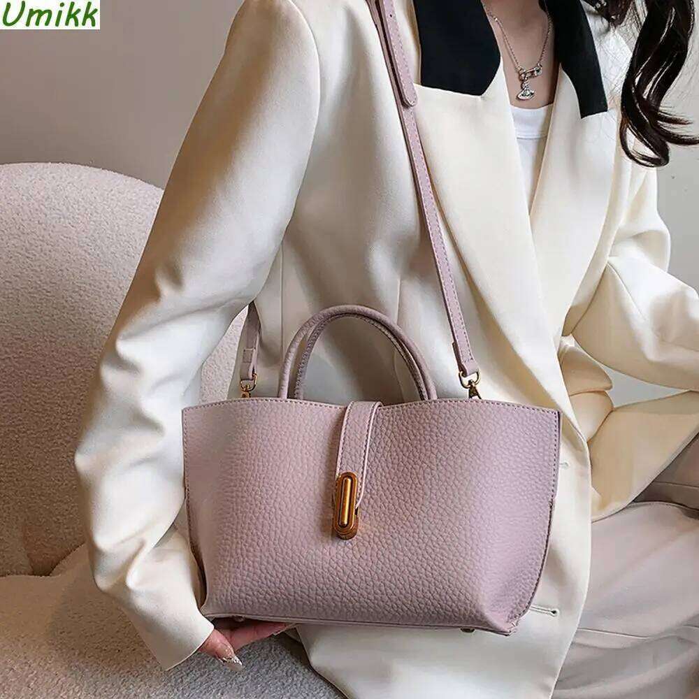 French Unique Women's Shoulder PU Leather Crossbody Tote Handbag Texture Top-Handle Bag Retro Casual Bucket Bags