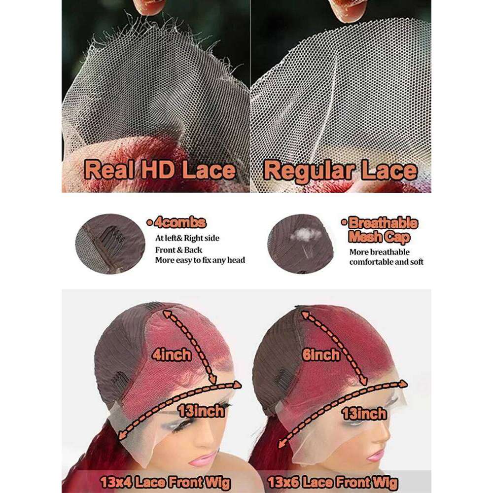 220 Density 99J Bury 13x6 HD Transparent Frontal Wig 13x4 Bone Straight Colored Lace Front Human Hair Wigs For Women