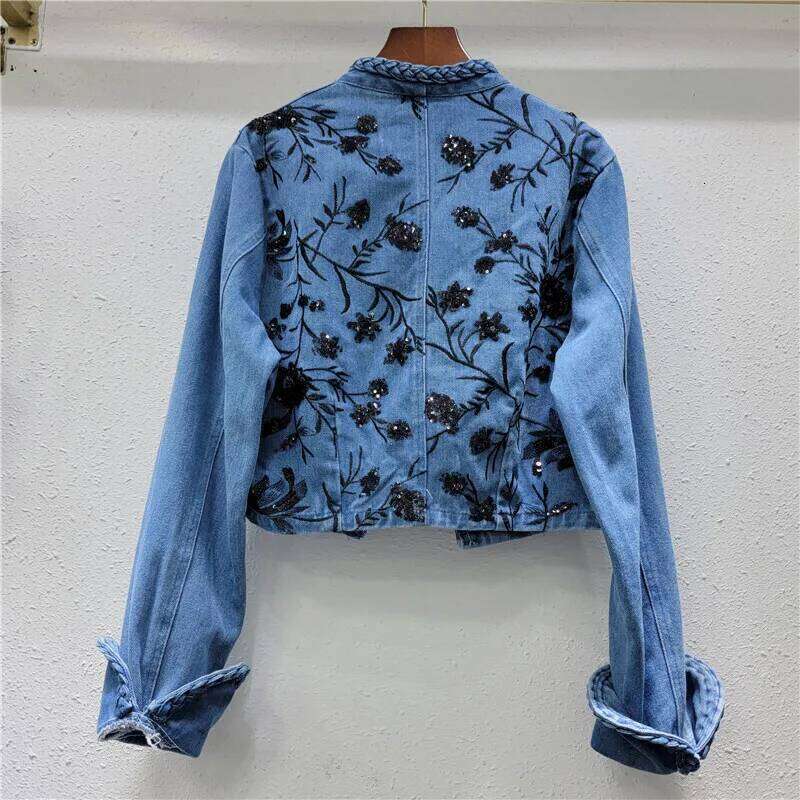 HKSH Heavy Industry Embroidered Sequin Denim Jacket For Women's 2024 Spring New Ins Chic Tide Niche Print Fashion Y2K Coat H2820