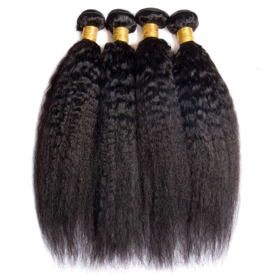 kinky 13X4 Transparent Frontal Yaki Straight 100% Human Hair With 4x4 Lace Closure and Bundles
