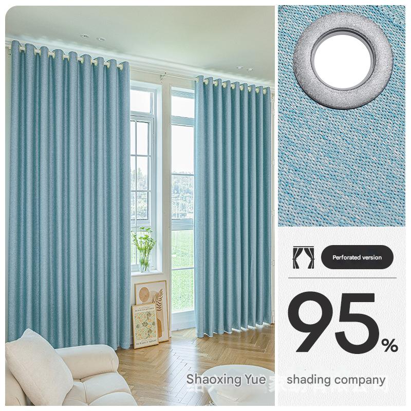 A586 thick double-sided cotton and linen bedroom curtain fabric soundproof full blackout modern simple living room curtain finished product wholesale