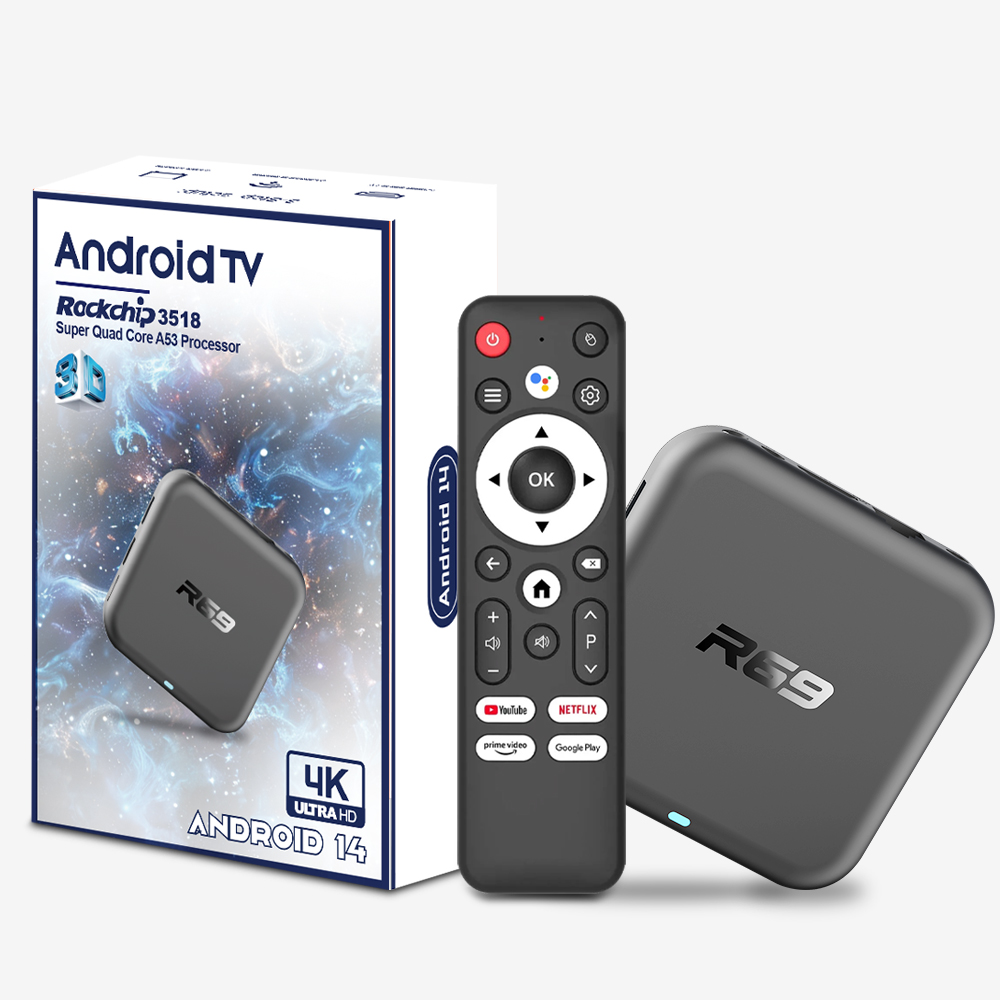 R69 RK3518 Android 14 Voice Remote TV Box 8G 16G 32G ROM 2G RAM 100M Ethernet Smart Media Player Full 4K Android Box Set Top Box