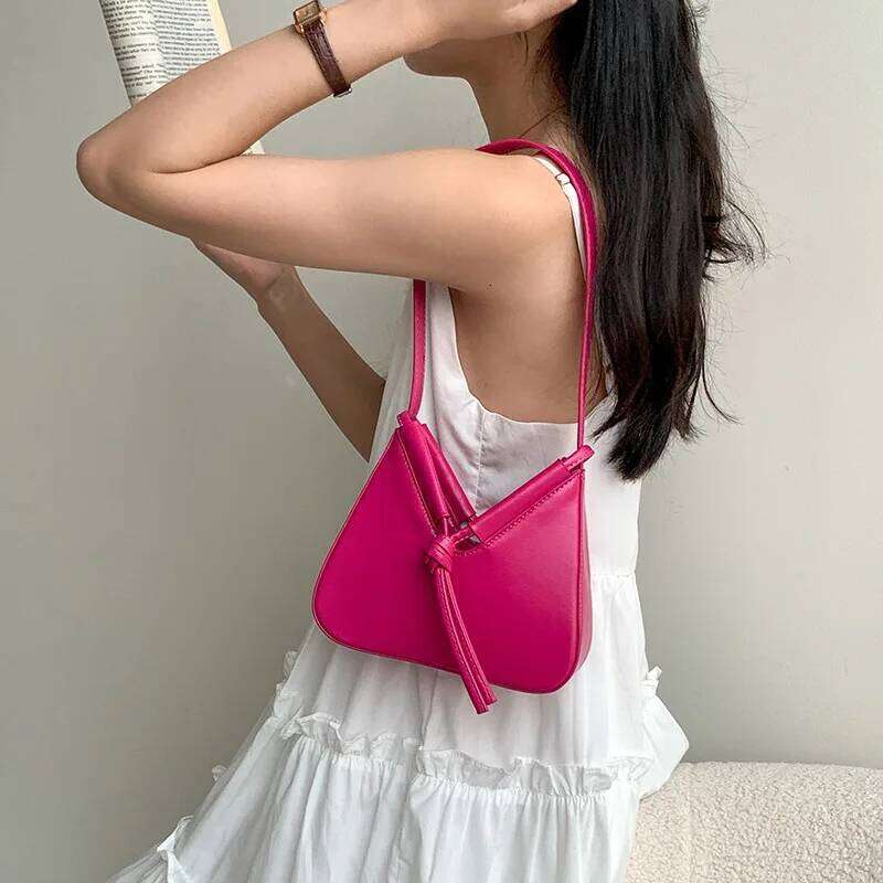 Women Fashion Crossbody Bag Foldable Solid Leather Triangle Underarm Shoulder Bags Female Chic Small Commute Messenger Pack