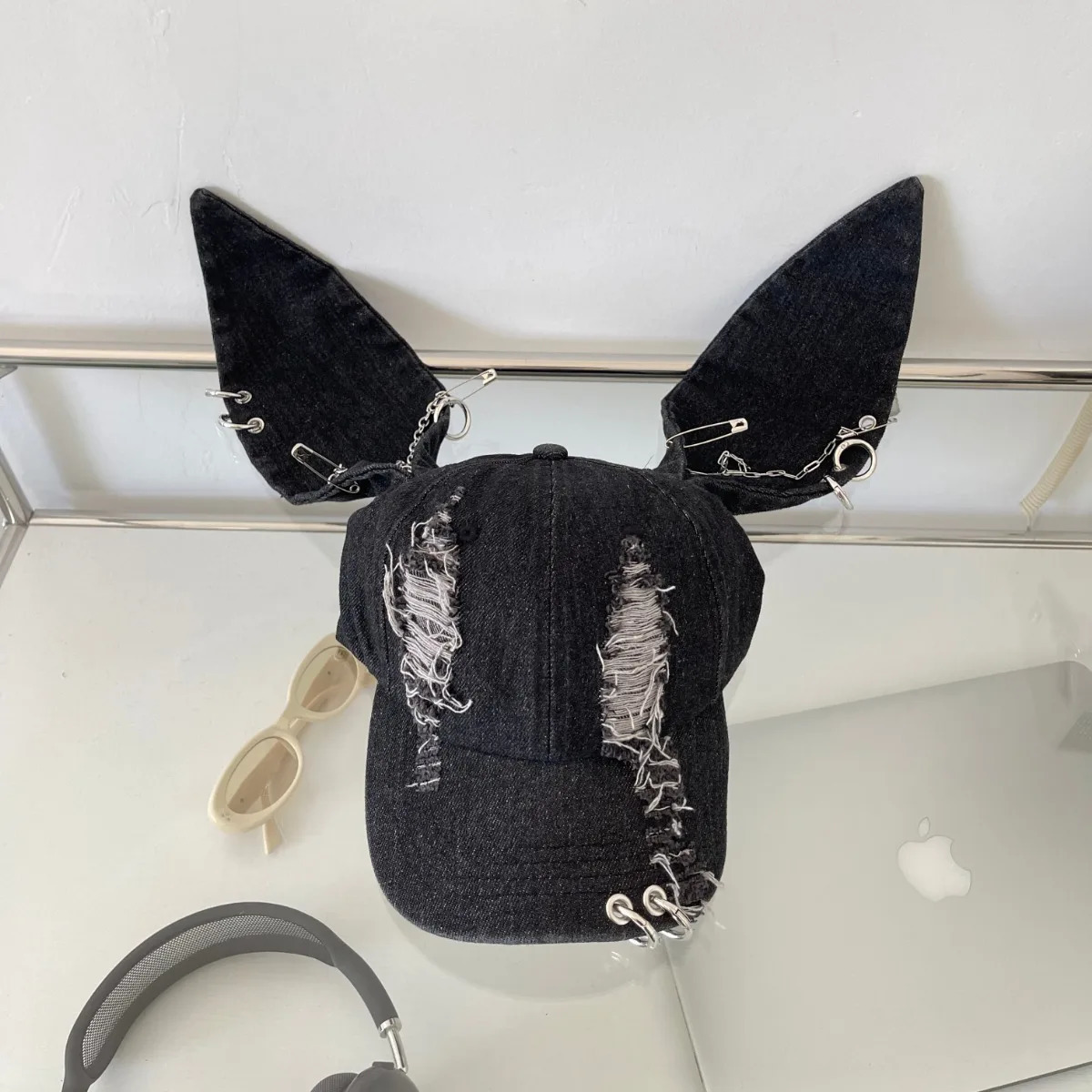 Metal Rabbit Hat Female y2k Rabbit Ears Duck Tongue Hat Cowboy Sweet Cool Girl Hip Hop Baseball Hat Trend 250606