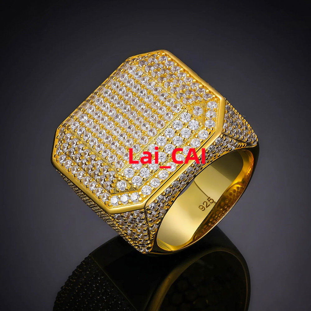 Custom Luxury Band Ring VVs Moissanite Hip Hop Ring Round Cut 925 Silver Fine Jewelry Custom Men Rings