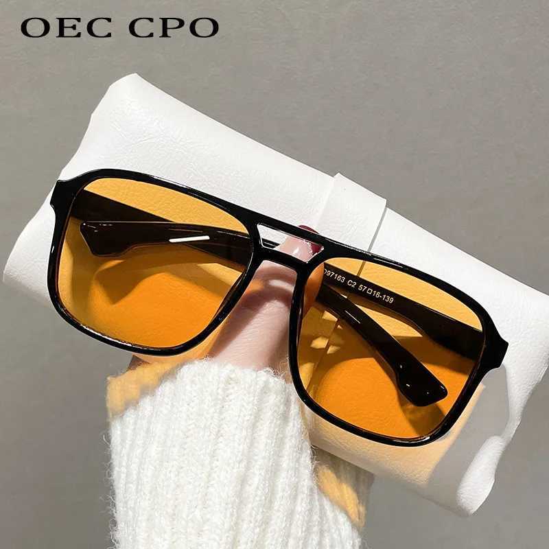 OEC CPO Square Double Bridges Sunglasses Women Retro Shades UV400 Trending Orange Yellow Sun Glasses Female Fashion Men Eyewear V250626