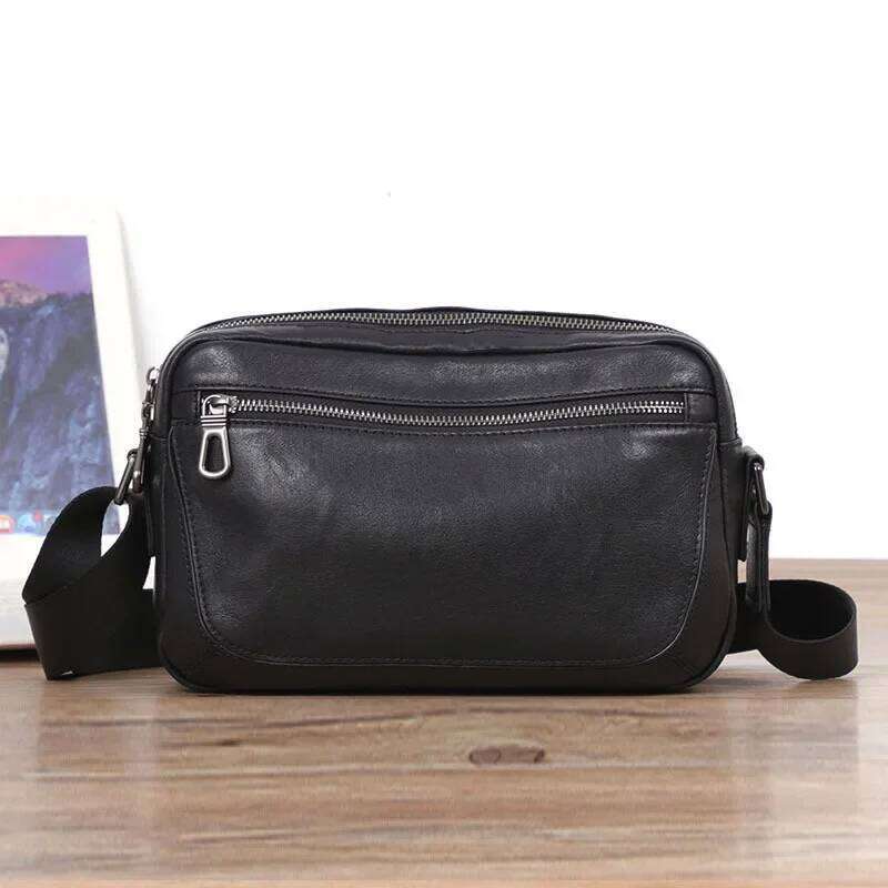 Top Layer Cow Leather Men's Crossbody Bag Casual Trendy Korean Style Small Backpack Storage Motorcycle Equipment Accessories