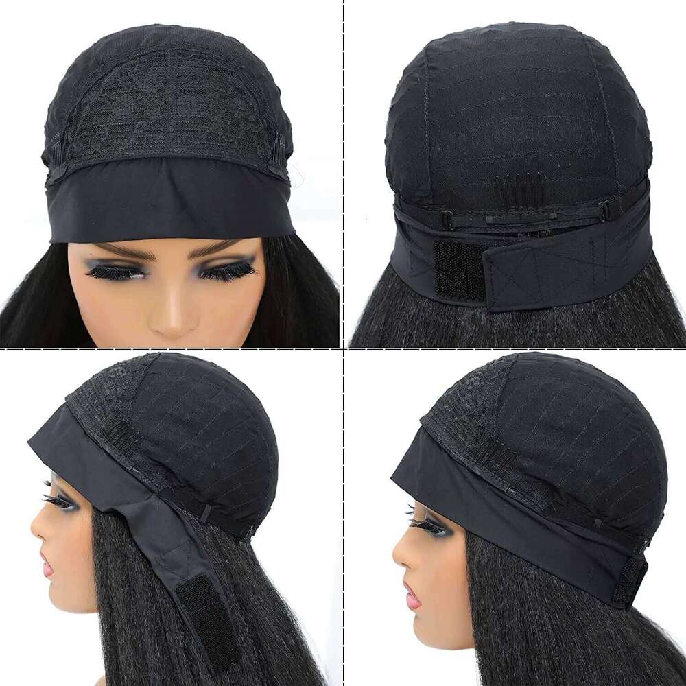 Kinky For Black Women 10-24" Yaki Straight Human Hair 180% Density hine Made Headband Wigs