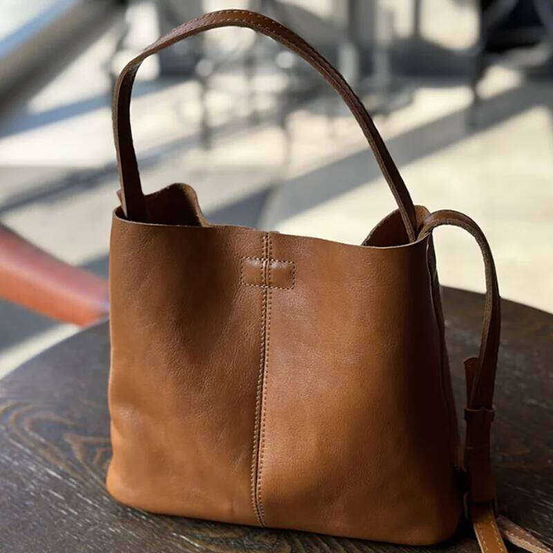 2025 new trend leather retro tree paste bucket women's shoulder crossbody bag