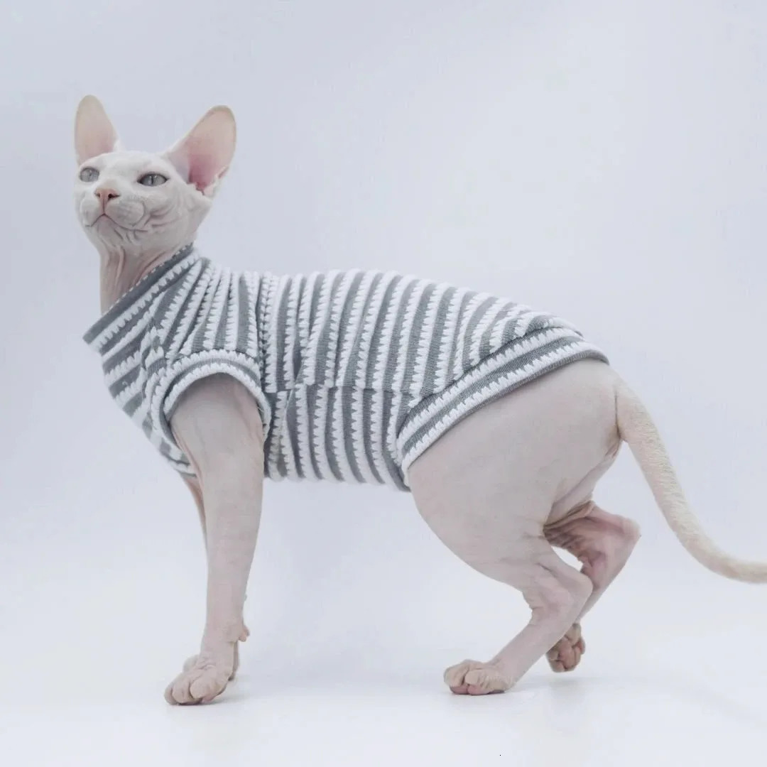 Cute Cat Clothes Summer Sphinx Striped Bottoming Shirt Kittens Vest For Sphynx Breathable Pet Clothing DovenRex Costume 250609