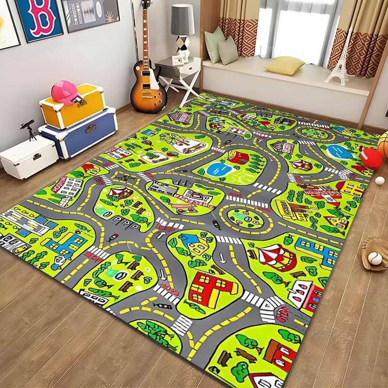 Kids Rug Carpet Playmat City Life Learn Have Fun Safe Childrens Educational Road Traffic System Play Mat for Bedroom Playroom y250609MJDI