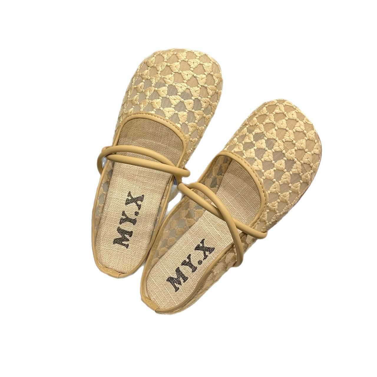 Spring Summer New Flat Closed Toe Outdoor Slippers For Women Breathable Mesh Round Toe Floral Print Comfortable Soft Sole Casual Trendy