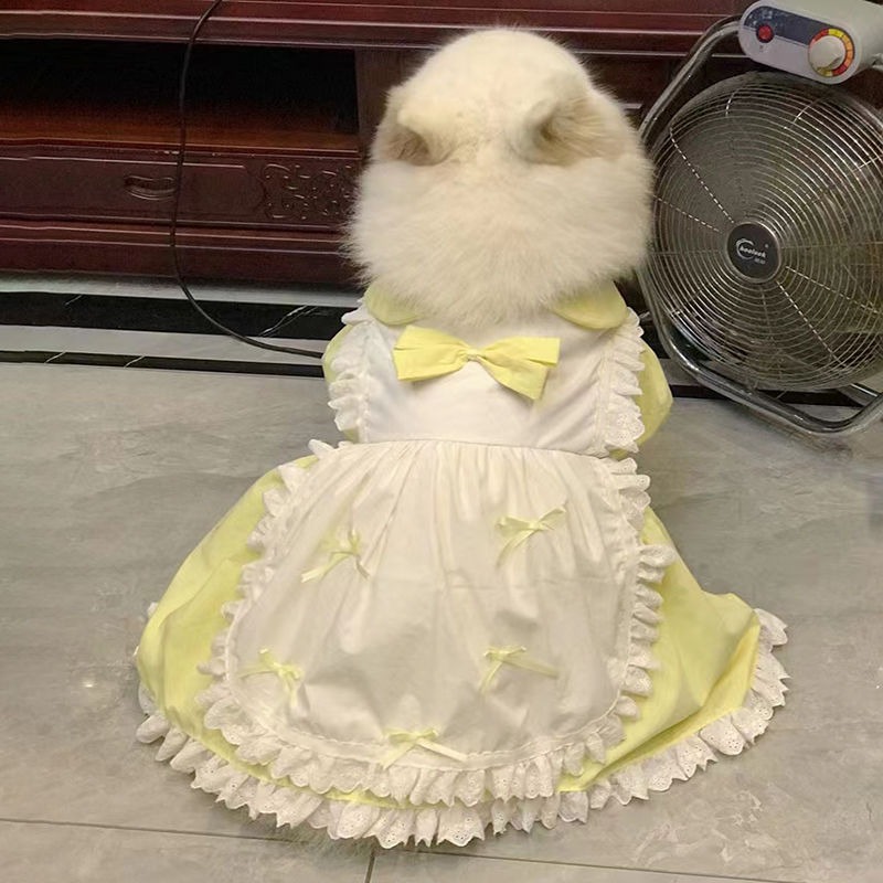 Large Dog Princess Dress - Yellow Ruffle Handmade Pet Gown for Samoyed