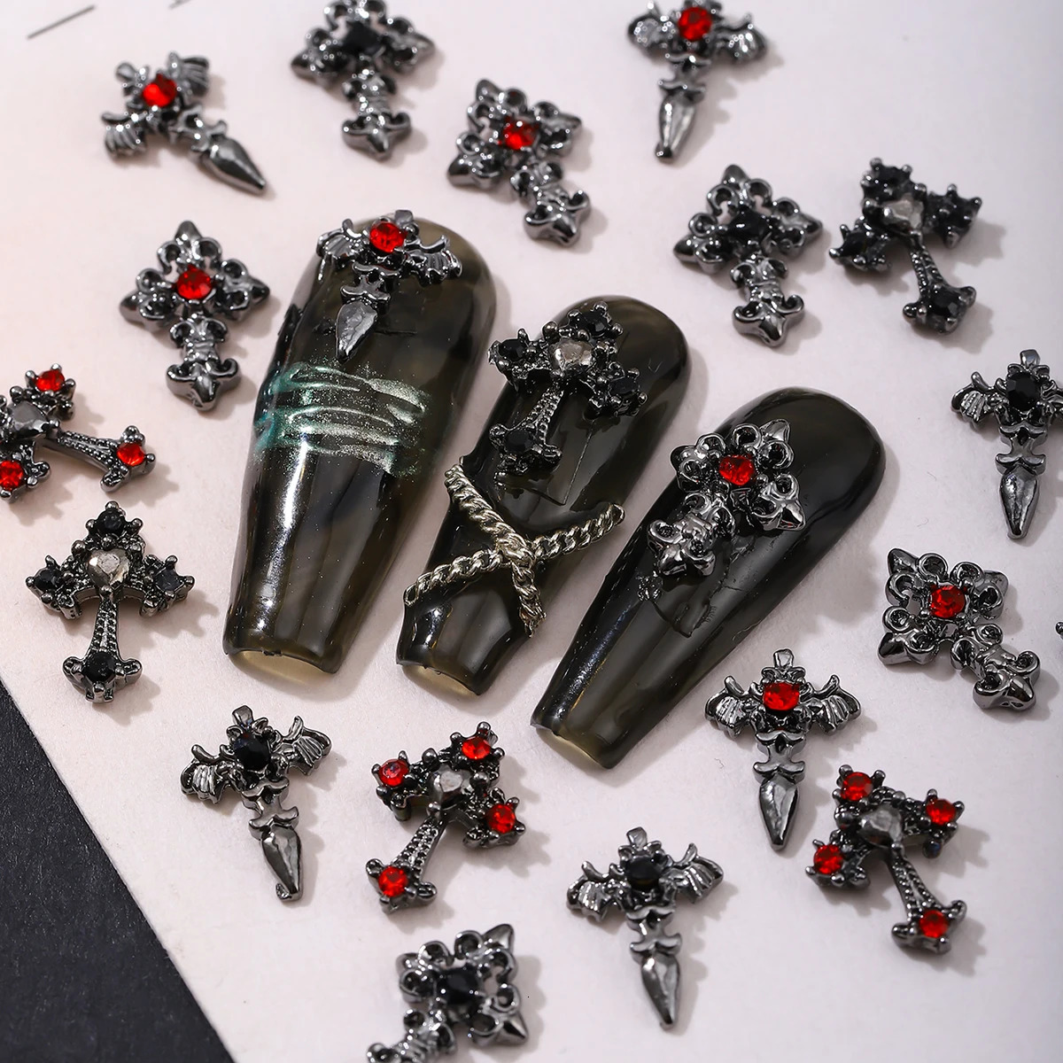 10pcspack Punk style threedimensional cross personalized nail art alloy decoration Halloween dark DIY 250605