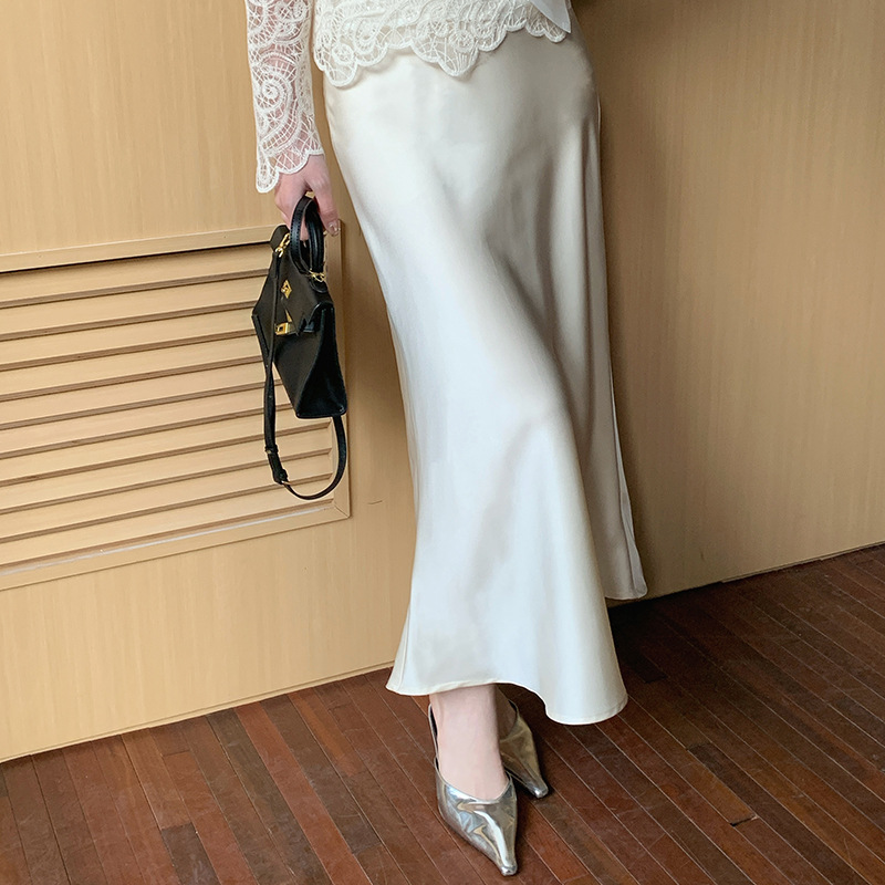 KDY260 Spring and Summer French Satin Skirt Women's High Waist Hip Fishtail Skirt Long Skirt