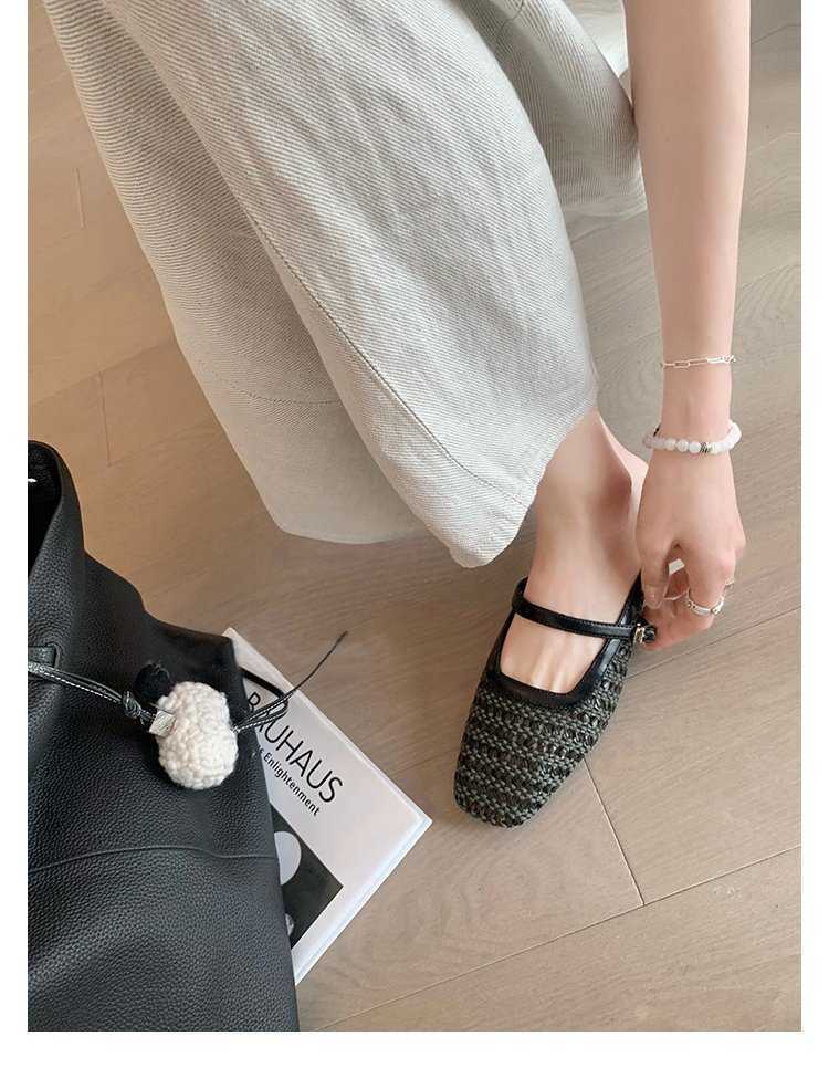 Versatile Square Toe Woven Hollow Out Mules For Women One Strap And Chunky Heel