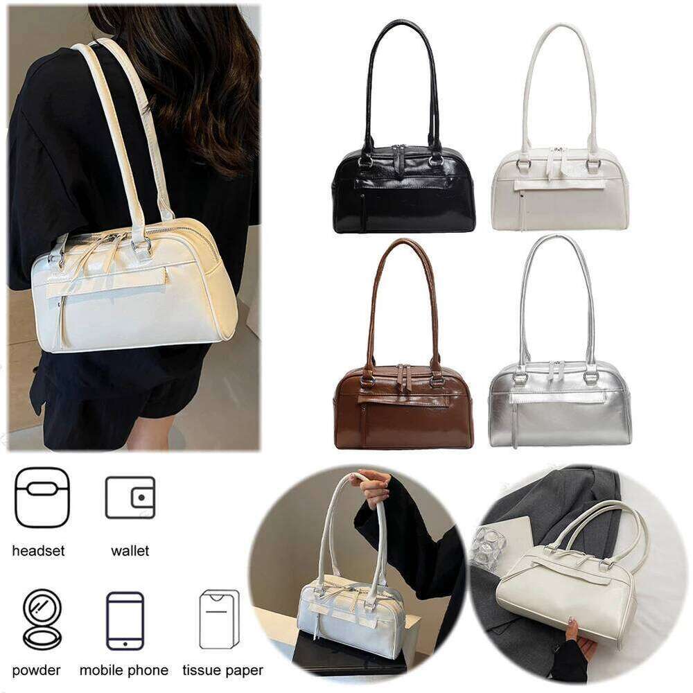 Shoulder Women Multi Pocket Retro Handbag PU Leather Zipper Solid Satchel Bag For Work Travel