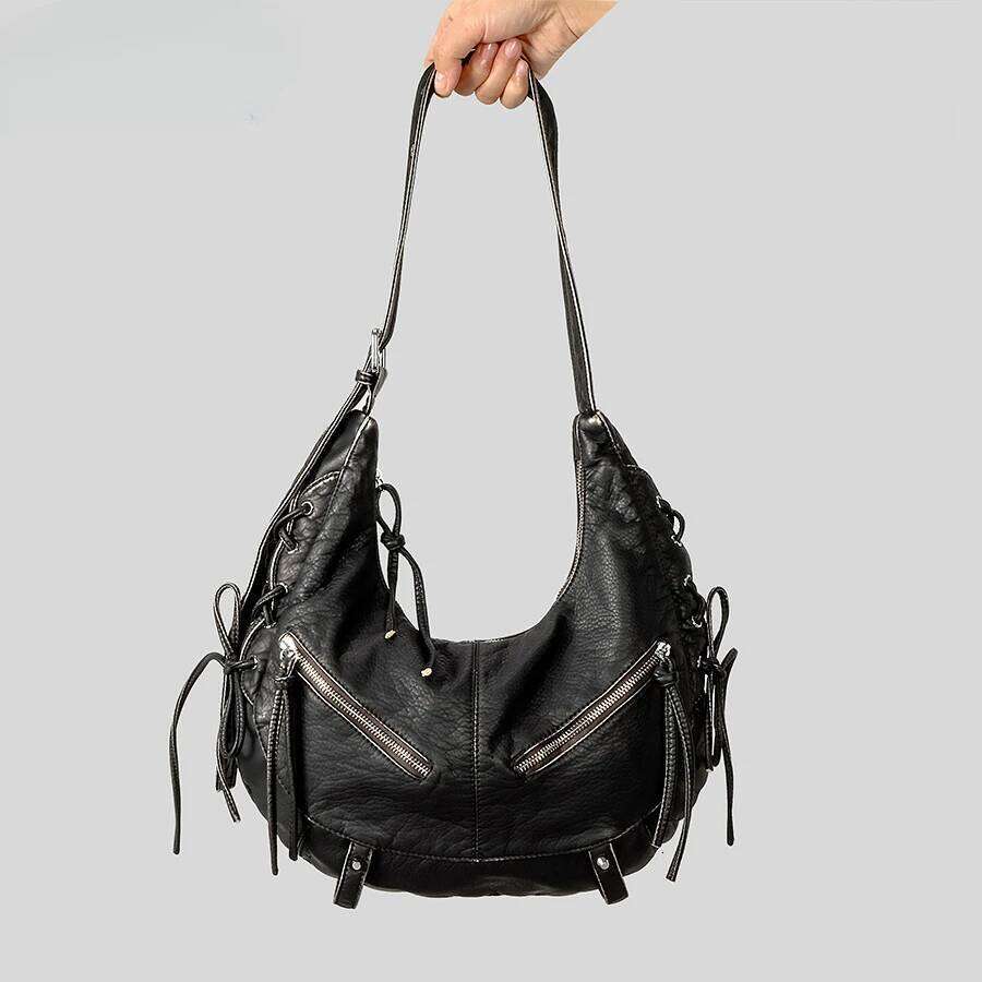 Designer Bag Luxury Bag Strappy Punk Style Motorcycle Underarm Bag For Women Messenger Large Capacity Soft PU Leather Female Shoulder Bag Handbag