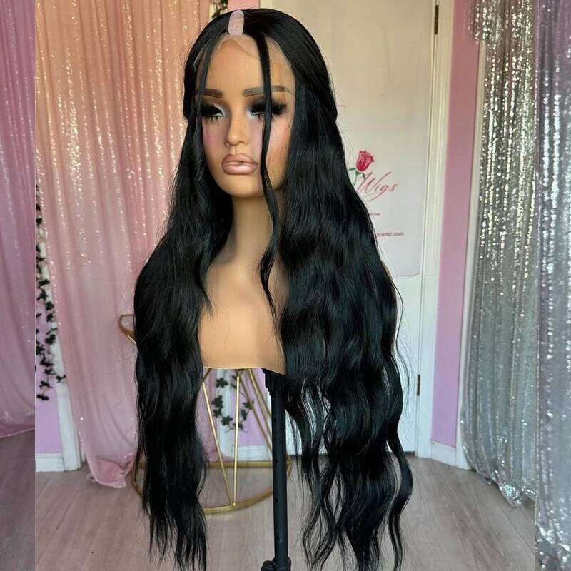 Super Long 30 inch Virgin Human Hair Half Full hine Made U Adjustable Straps Glueless V Part #1 black Wigs Natural