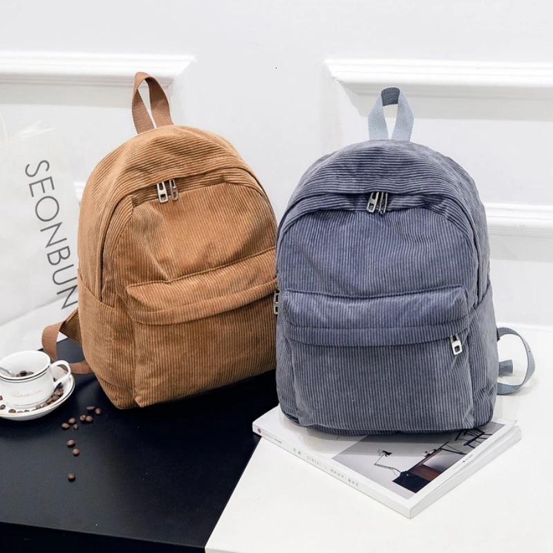 Trend Backpack Fashion Women Corduroy College Solid Color School Travel Shoulder Bags For Teenagers 250604z
