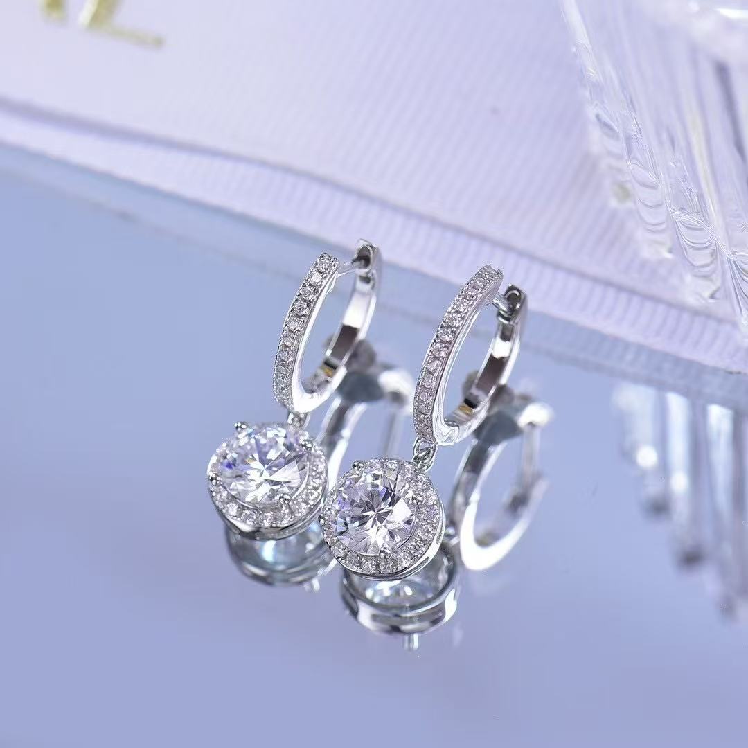 Mozambique 925 Sterling Silver Earrings Ladies' Classic Round Bag Ear Buckle Fashionable And Luxurious Earrings For Any Occasion To Wear