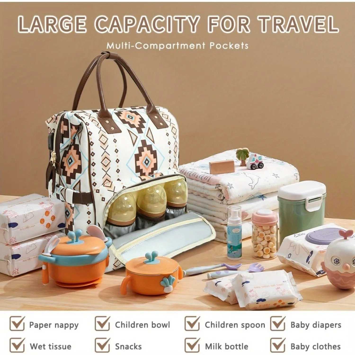Large capacity multifunctional travel bag diaper bag portable mother and baby bag with insulation bag and pacifier box y250609K9YD