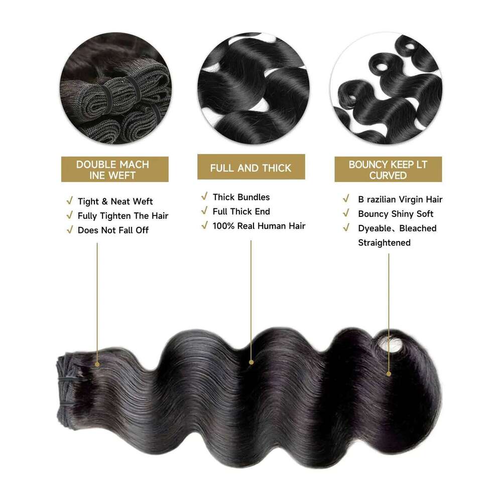 Body Wave Brazilian Weave Bundles 3 Bundle Deals Human Hair Extensions Natural Black