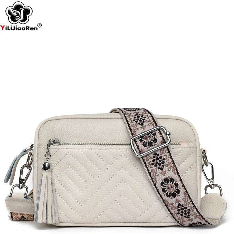 Fashion Wide Strap Crossbody Daily Commute Genuine Leather Handbag For Women Multi Compartment Zipper Shoulder Bag