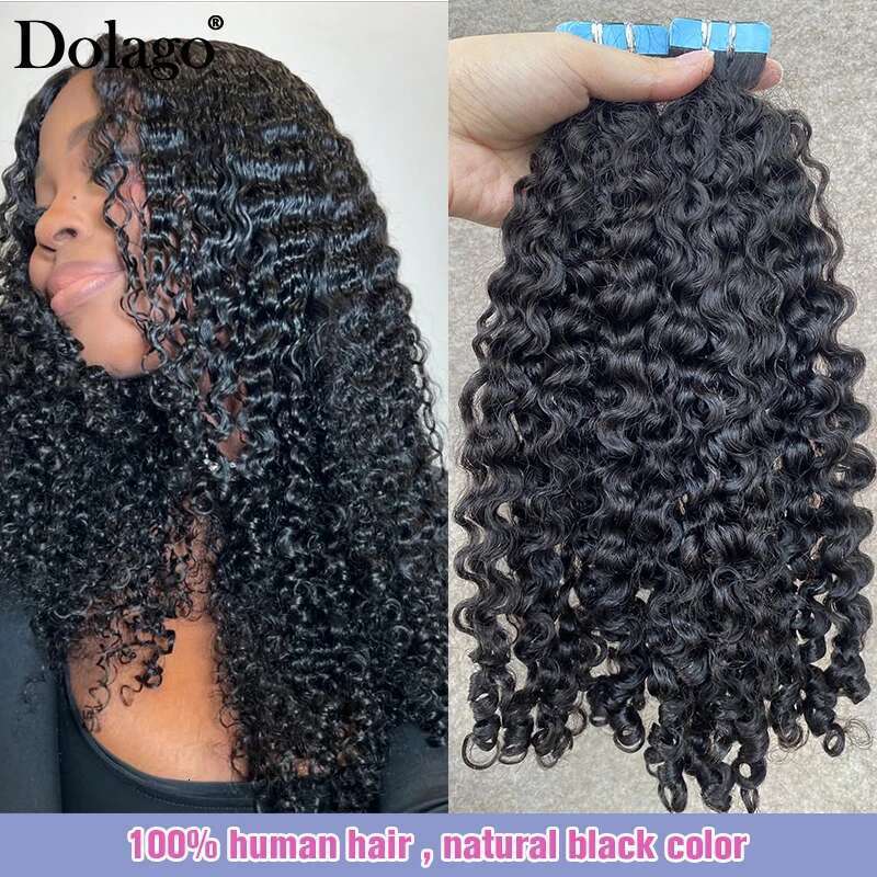 Burmese Human For Women Black Natural Curly Raw Bundles Tape In Hair Extensions