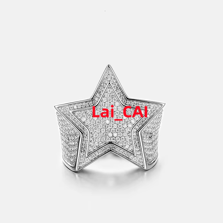 Moissanite Hip Hop Ring Star Shape Iced Out VVS Diamond 925 Sterling Silver Micro Pave 18k Gold Plated Jewelry