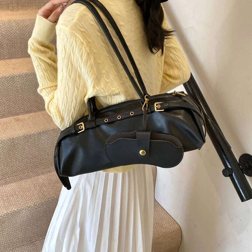 2024 Trend Women High-End Boston PU Leather Retro Bowling Bags Brand Designer Handbag Large Capacity Shoulder Bag