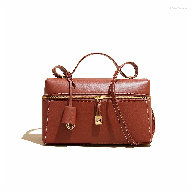 Totes MABULA High Quality Women Lunch Box Bags Vintage Cow Leather Casual Capacity Handbag Trend Single Shoulder Crossbody Bag