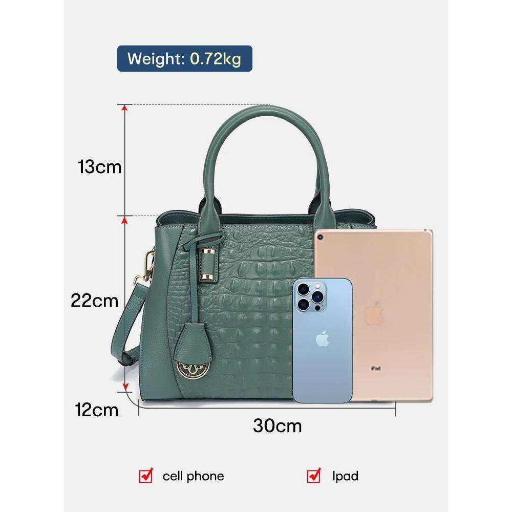 Zency Fashion Women Alligator Handbags Genuine Leather White Top-Handle Designer Crossbody Bag Tote Purse Green Blue