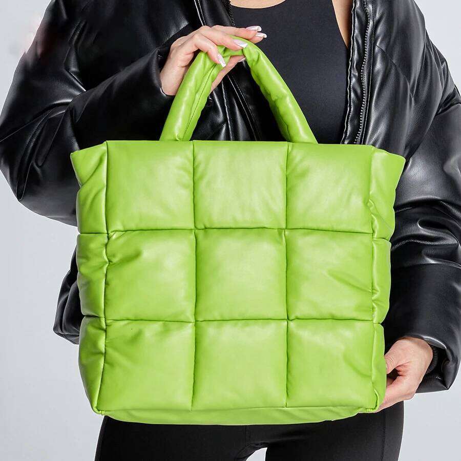 Fashion Quilted Plaid Women Handbags Large Capacity Padded Tote Bag Soft Pu Leather Shoulder Crossbody Bags Puffy Purses