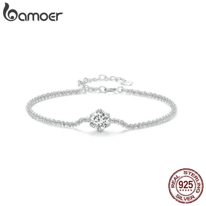 BAMOER Round White Moissanite Bracelet for Women, 1 CT Lab Grown Diamond 925 Sterling Silver Elegant Bracelet