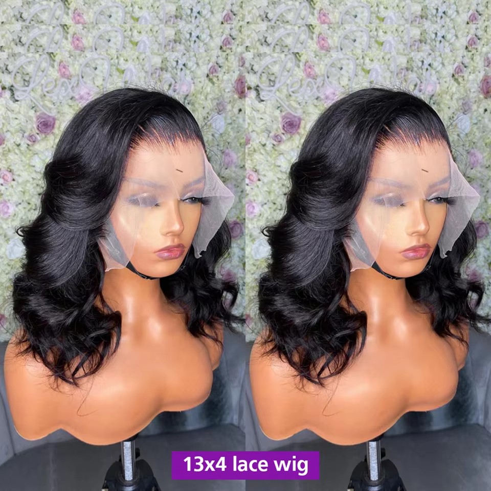 4*4 Transparent Lace Closure Wigs Body Wave Human Hair Short Bob Best Quality Remy Hair Wigs Wholesale 180%density