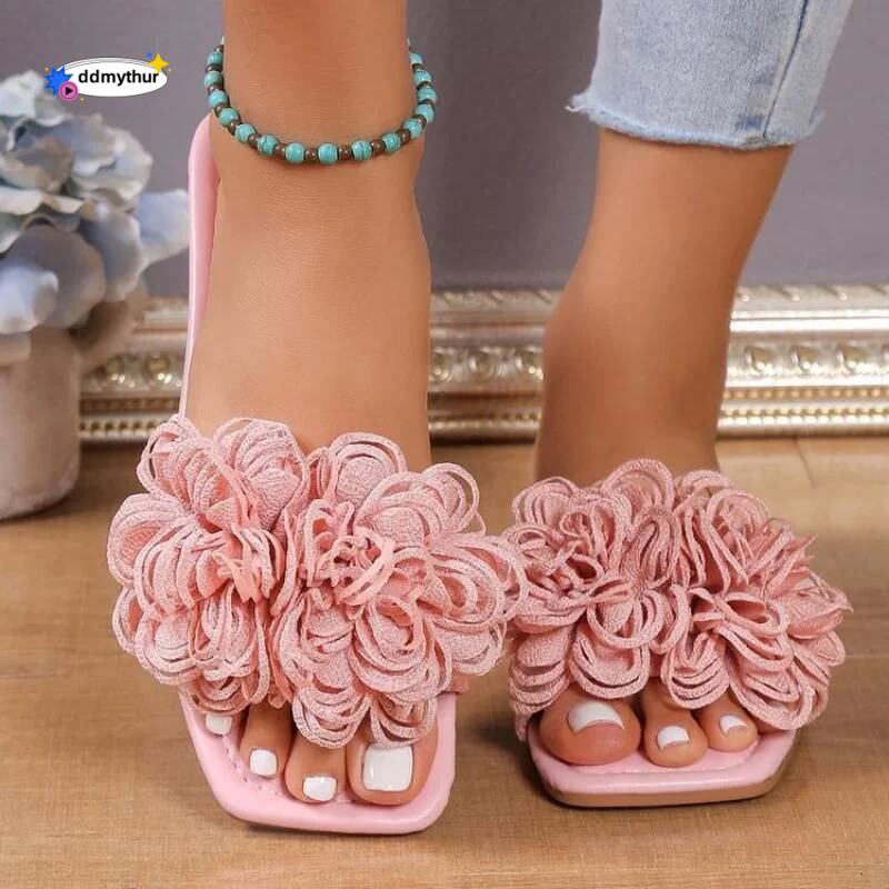 Women Flower Flat Slippers Casual Walking Shoes Female Summer Fashion Dress Sandals Outdoor Pink Shallow Zapatillas Mujer ddmythur