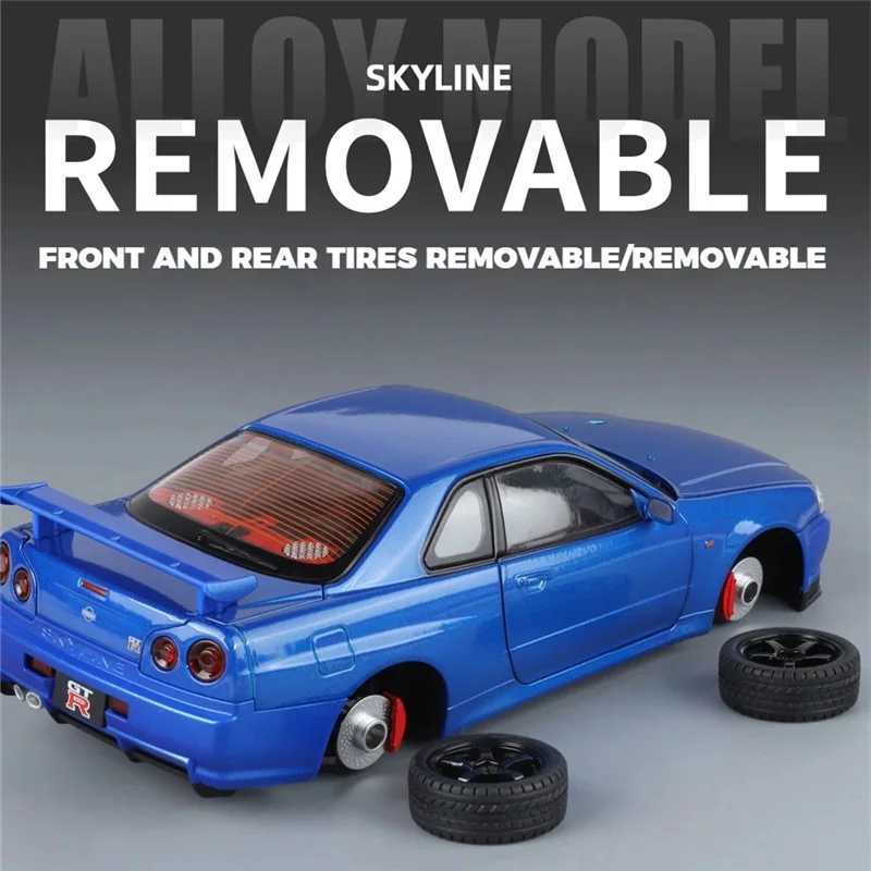Large Size 1 18 Skyline Ares GTR GT-R R34 Alloy Sports Car Model Diecasts Metal Racing Car Vehicles Model Sound Light Kids Gifts W250609