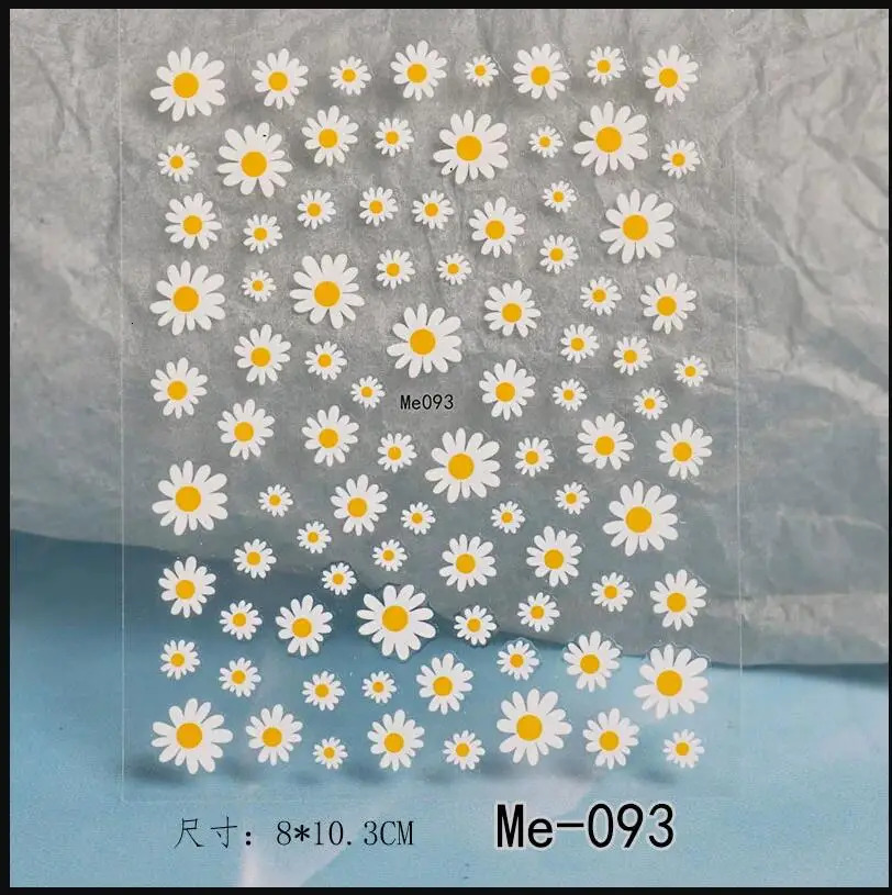 Nail Art Flower Daisy Embossed Stickers Sliders Decals White Florals Petals Flowers Back Glue Sticker Decoration 250605