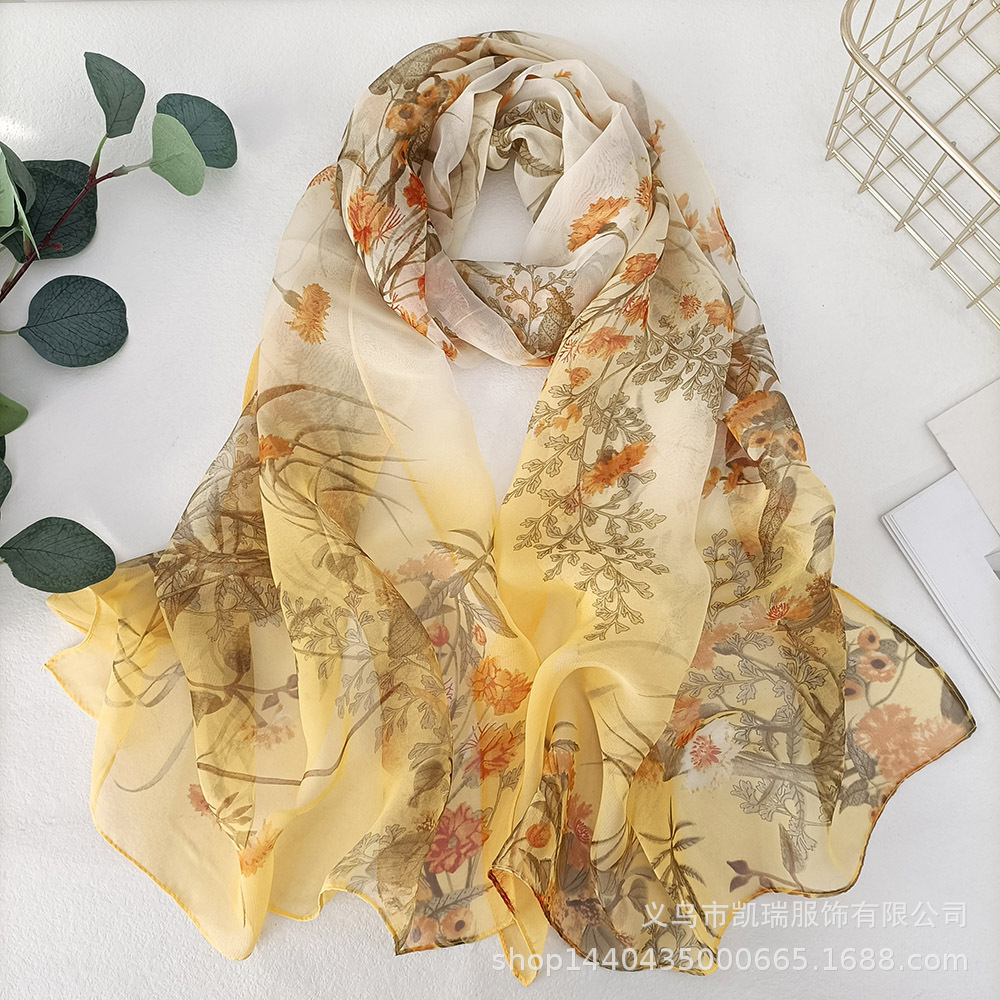 K964 Summer scarf silk scarf women pastoral decoration thin georgette grass long spring and autumn all-match sunscreen shawl