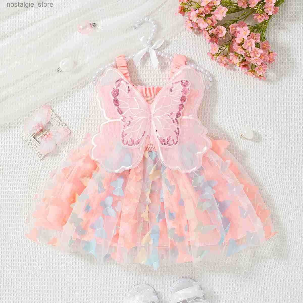 Summer New Butterfly Wing Baby Girl Dress Princess Style Birthday Party ChildrenS Clothing (9 Months -3 Years Old) y250609X57T