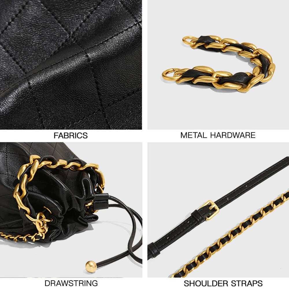 Designer Bag ITAMOOD Genuine Leather Quilted Bucket Fashionable Chain Crossbody Bag Women S Argyle Embroidered Drawstring Wallet