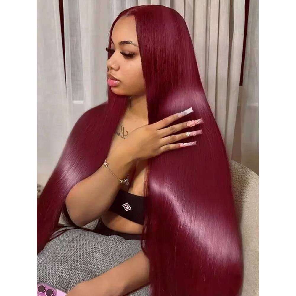 220 Density 99J Bury 13x6 HD Transparent Frontal Wig 13x4 Bone Straight Colored Lace Front Human Hair Wigs For Women