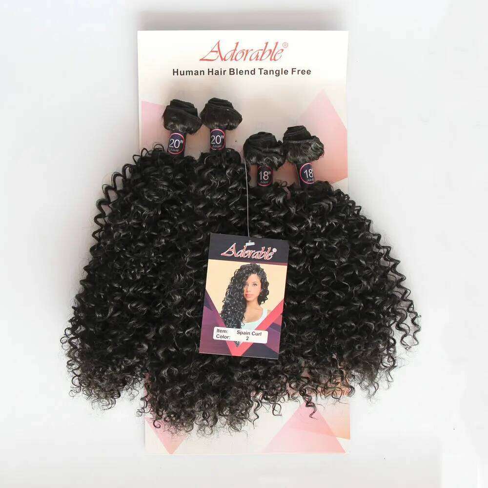 Adorable Synthetic Bundle Spain Curl 4pcs 18"20 Water Wave Hair Extensions For Black Woman,Small Kinky Curly