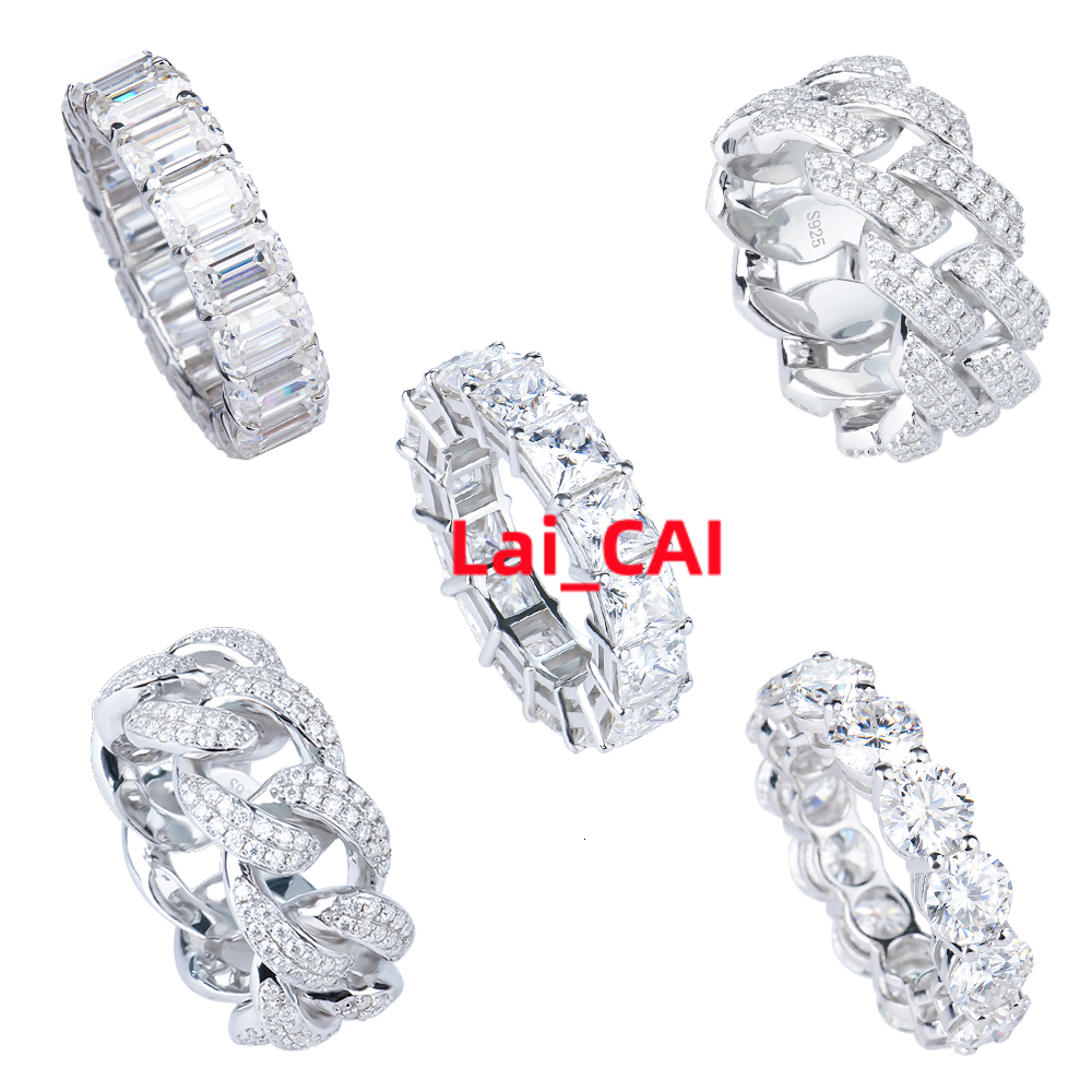 Xing Yue Factory Price Wholesale Custom Design Hip Hop Mens 925 Sterling Silver Eternity Iced Out Vvs Moissanite Cuban Ring