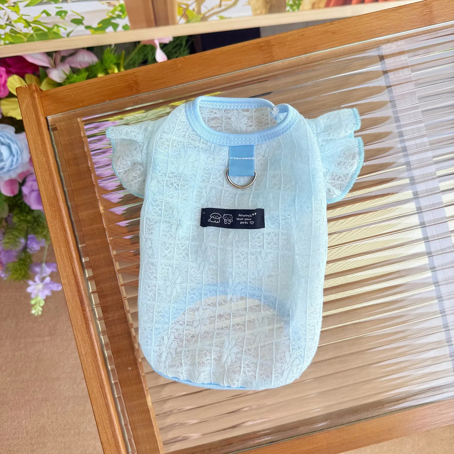 Lightweight Dog Cat Tank Top Pet Mesh Ruffled Shirt with Leash D-Ring for Small Medium Pets