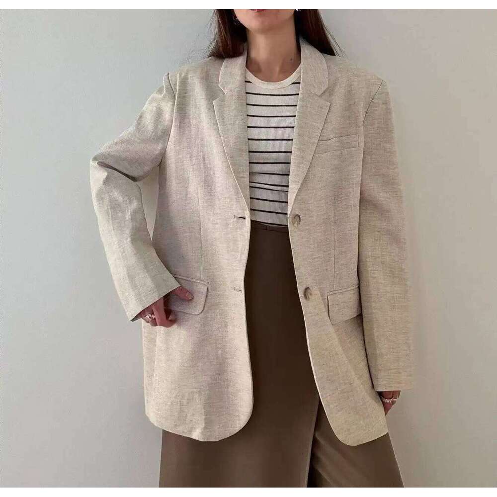 2025 Spring / Summer New Women Fashion Linen Jacket Basic Blazer